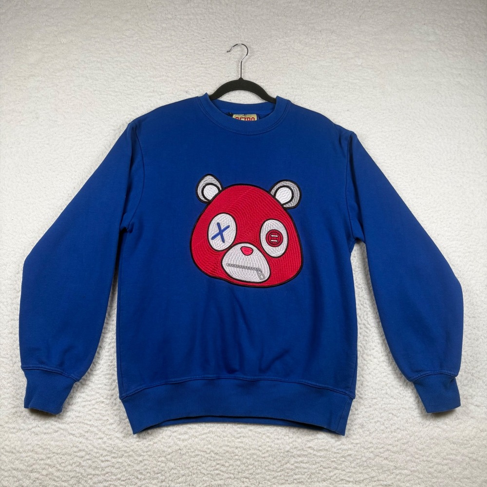 Retro Label Zipper Bear Crewneck Sweatshirt Royal Blue Streetwear L Pop Art